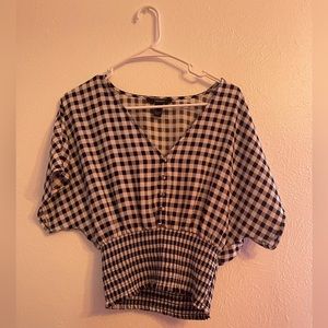 Plaid flared sleeves top